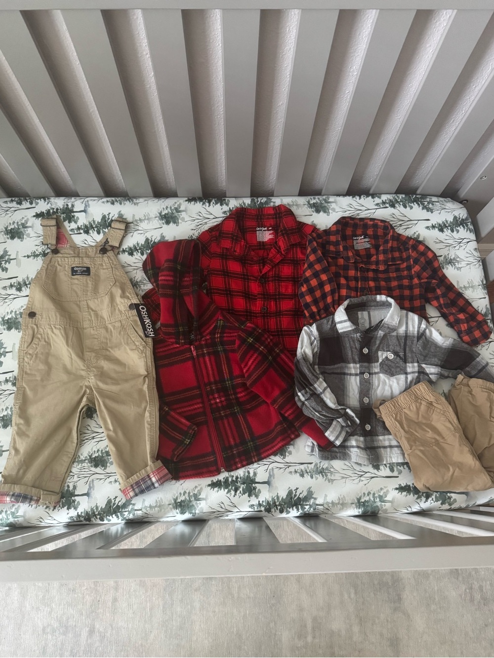Baby Boy Winter Bundle Plaid Shirts Jacket Khaki Pants Suspenders Sz 18 Months